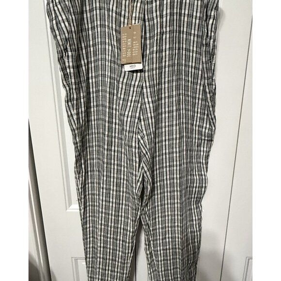 MNG by Mango Linen Pant Plaid Womens 12 Black White NEW Ankle - Picture 1 of 6